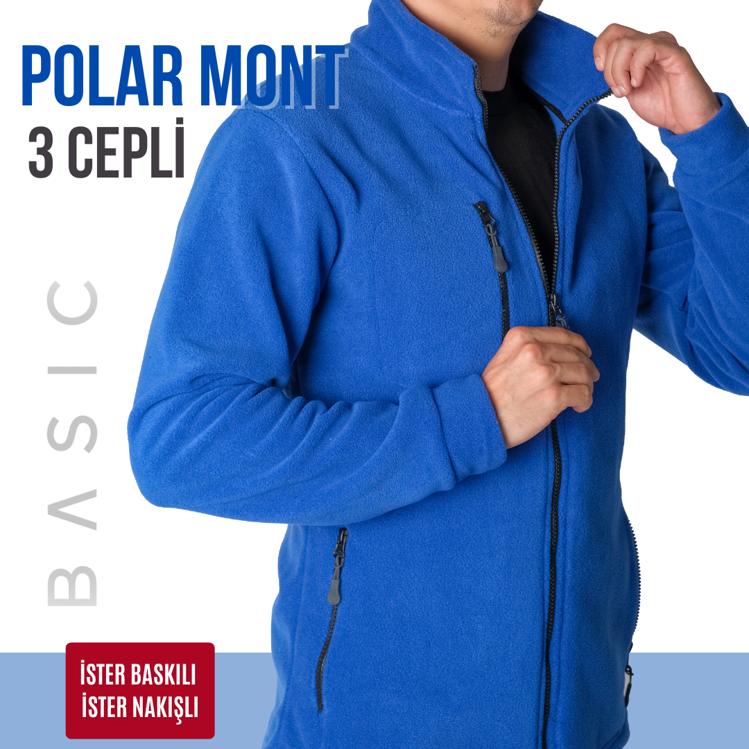 Baskılı Basic Polar Mont 3 Cepli Saks Mavi Baskılı Basic Polar Mont 3 Cepli Saks Mavi