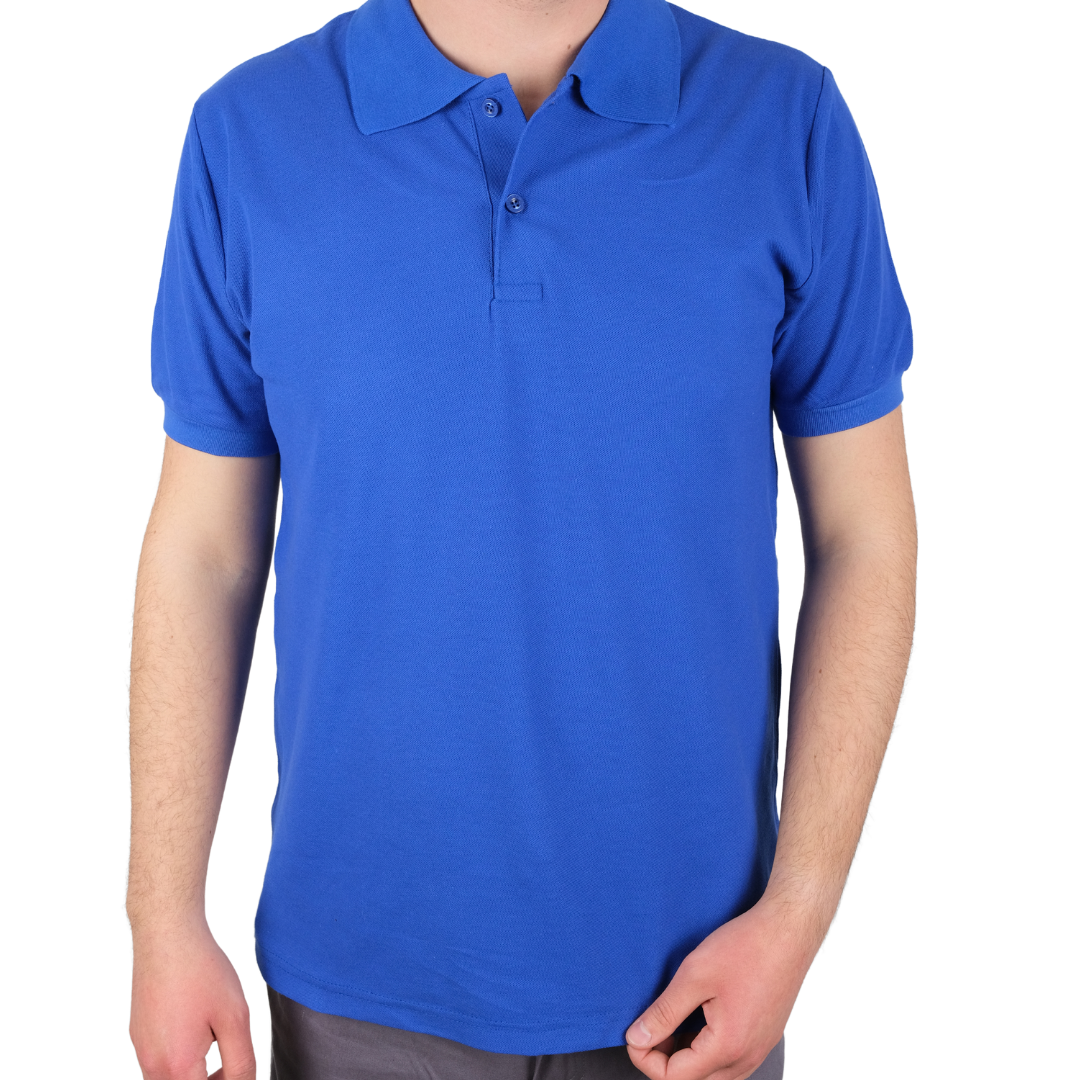 Baskılı Polo Yaka Premium Tişört Saks Mavi - TOPTAN (10 Adet)