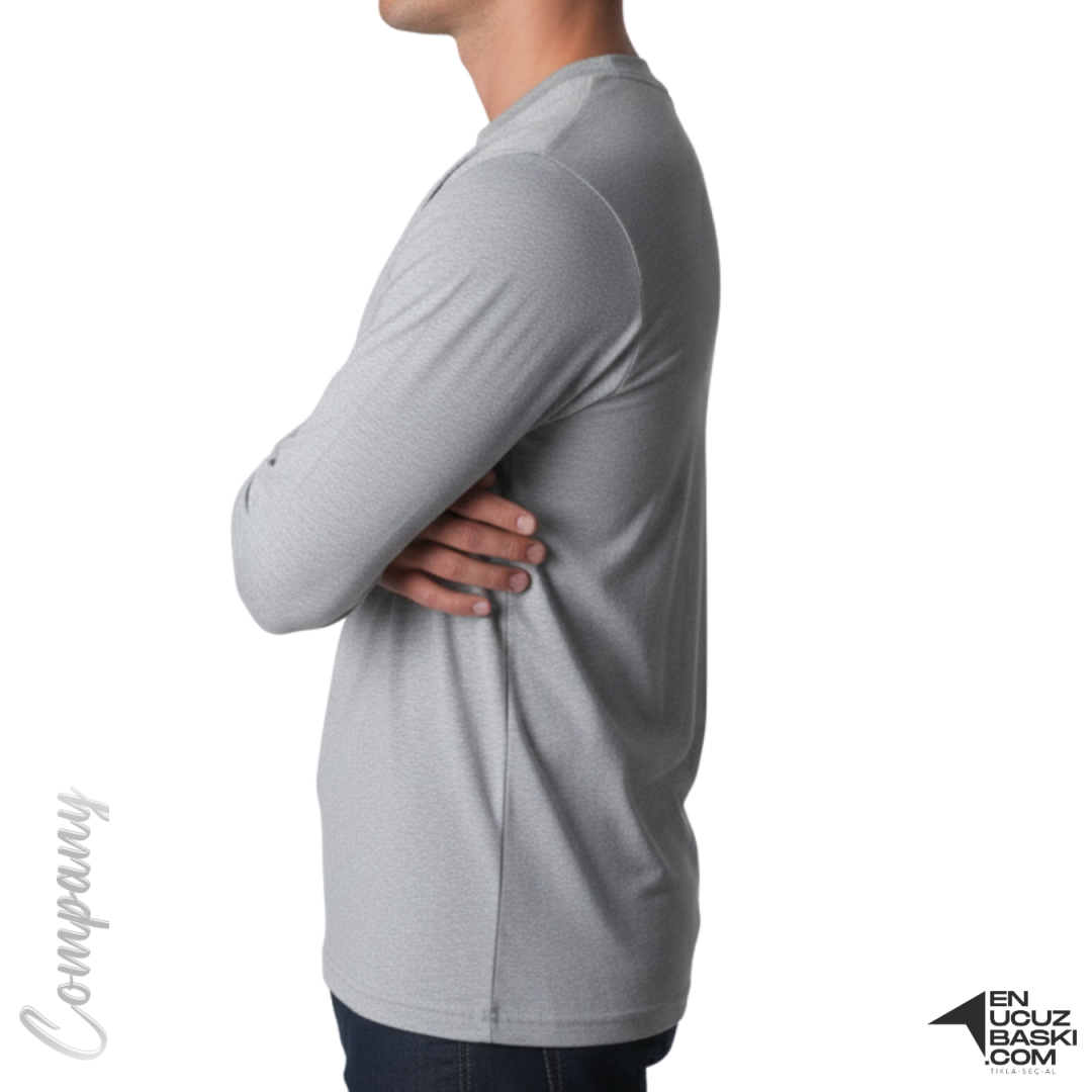 Baskılı Sıfır Yaka Uzun Kol T-shirt Gri - Company Baskılı Sıfır Yaka Uzun Kol T-shirt Gri - Company