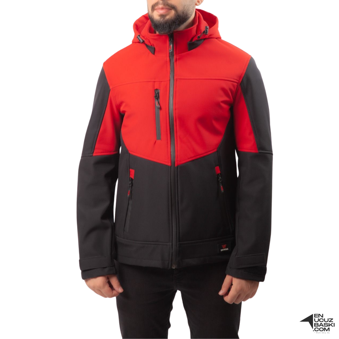 Baskılı Softshell Mont Kapşonlu / Kırmızı - İş Kıyafeti Baskılı Softshell Mont Kapşonlu / Kırmızı - İş Kıyafeti