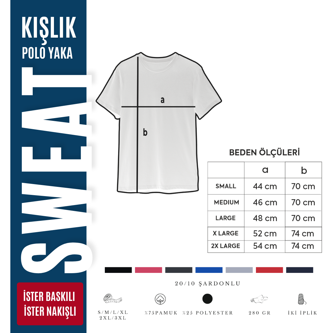 Baskılı Polo Yaka Sweat Bordo