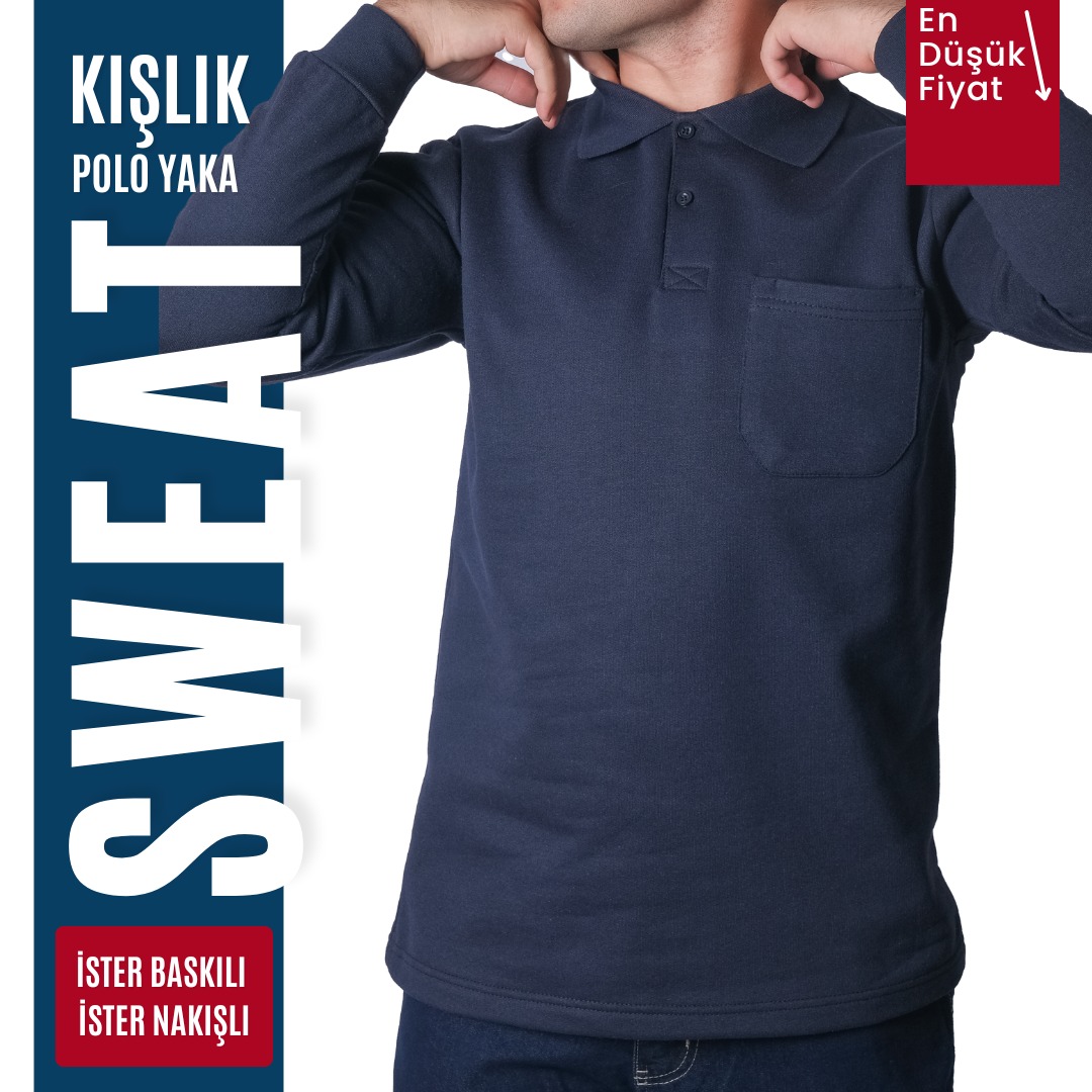 Baskılı Polo Yaka Sweat Lacivert Baskılı Polo Yaka Sweat Lacivert