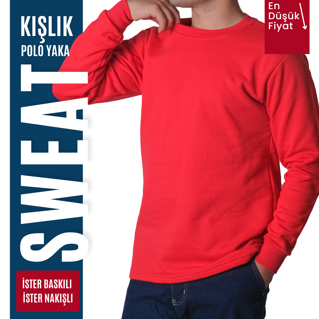 Baskılı Sıfır Yaka Sweat Kırmızı Baskılı Sıfır Yaka Sweat Kırmızı
