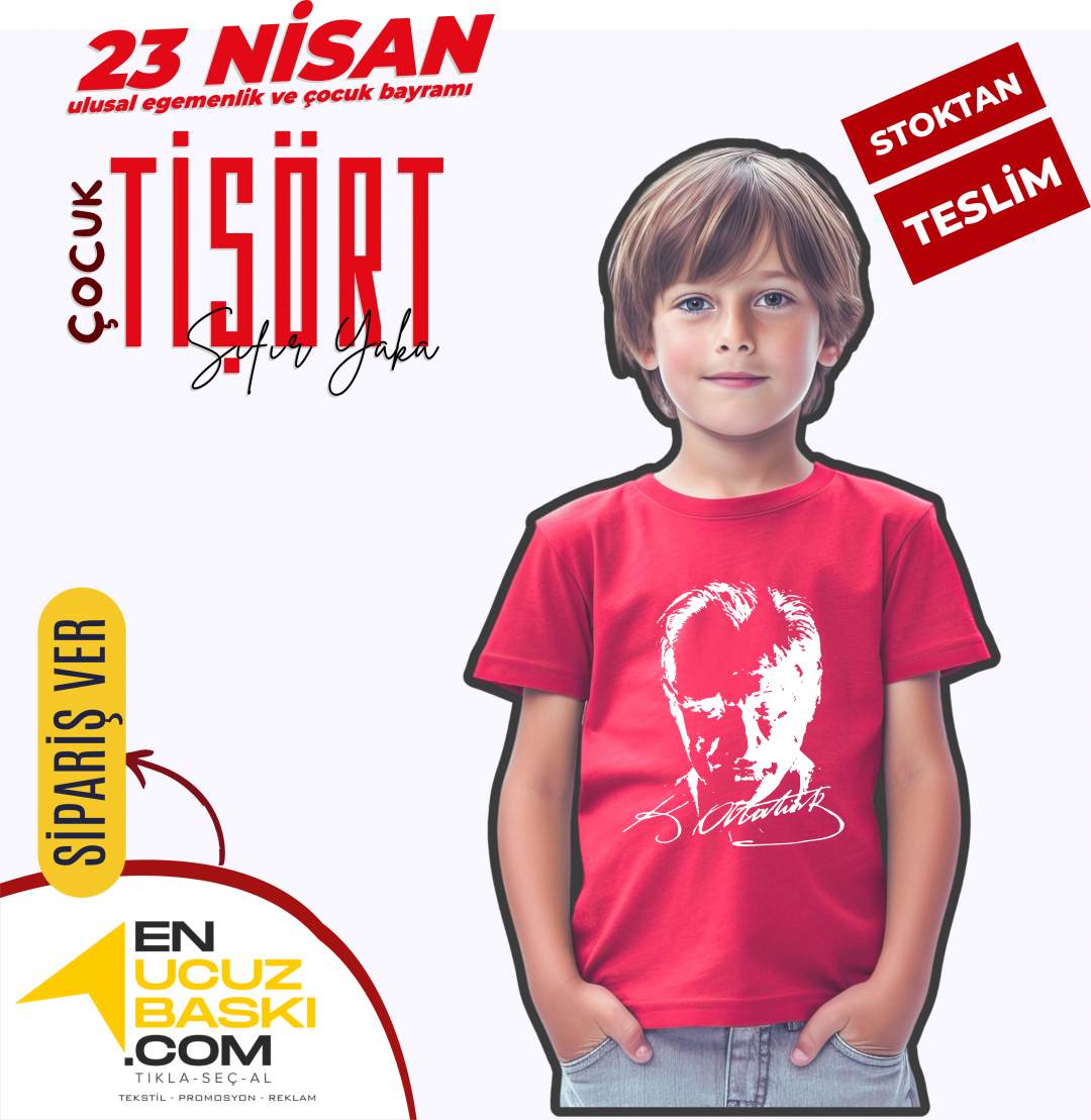 Sıfır Yaka Tişört Çocuk 23 NİSAN Baskılı Model 02