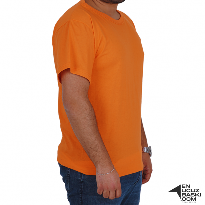Baskılı Sıfır Yaka Basic Tişört Turuncu